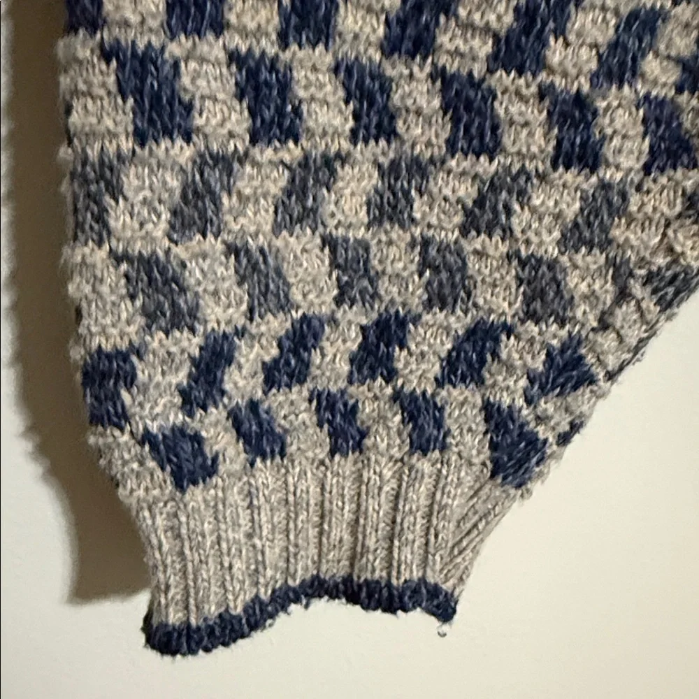 Vintage Bill Blass V-Neck knit Sweater Blue Gray checkered men L grandpa Y2K
